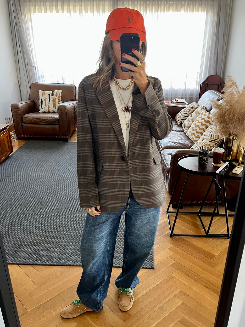 Brown Plaid Oversize Blazer