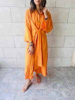 Orange Crinkle Front Knot Dress