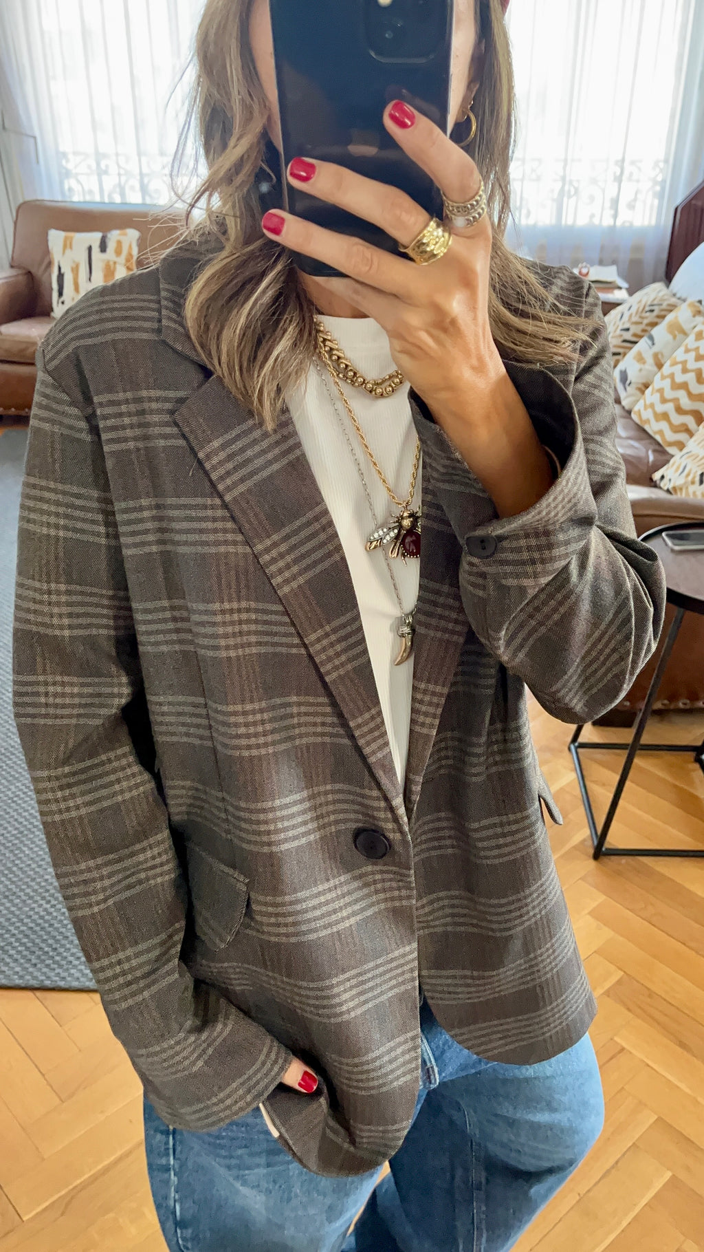 Brown Plaid Oversize Blazer