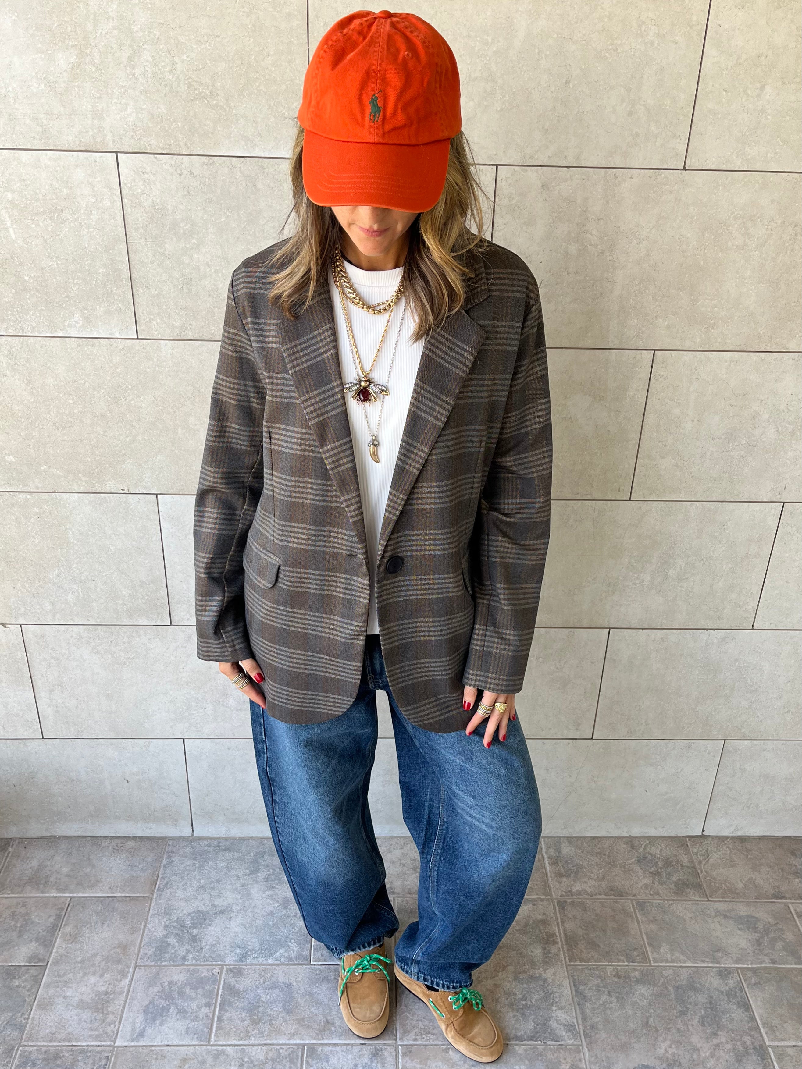 Brown Plaid Oversize Blazer