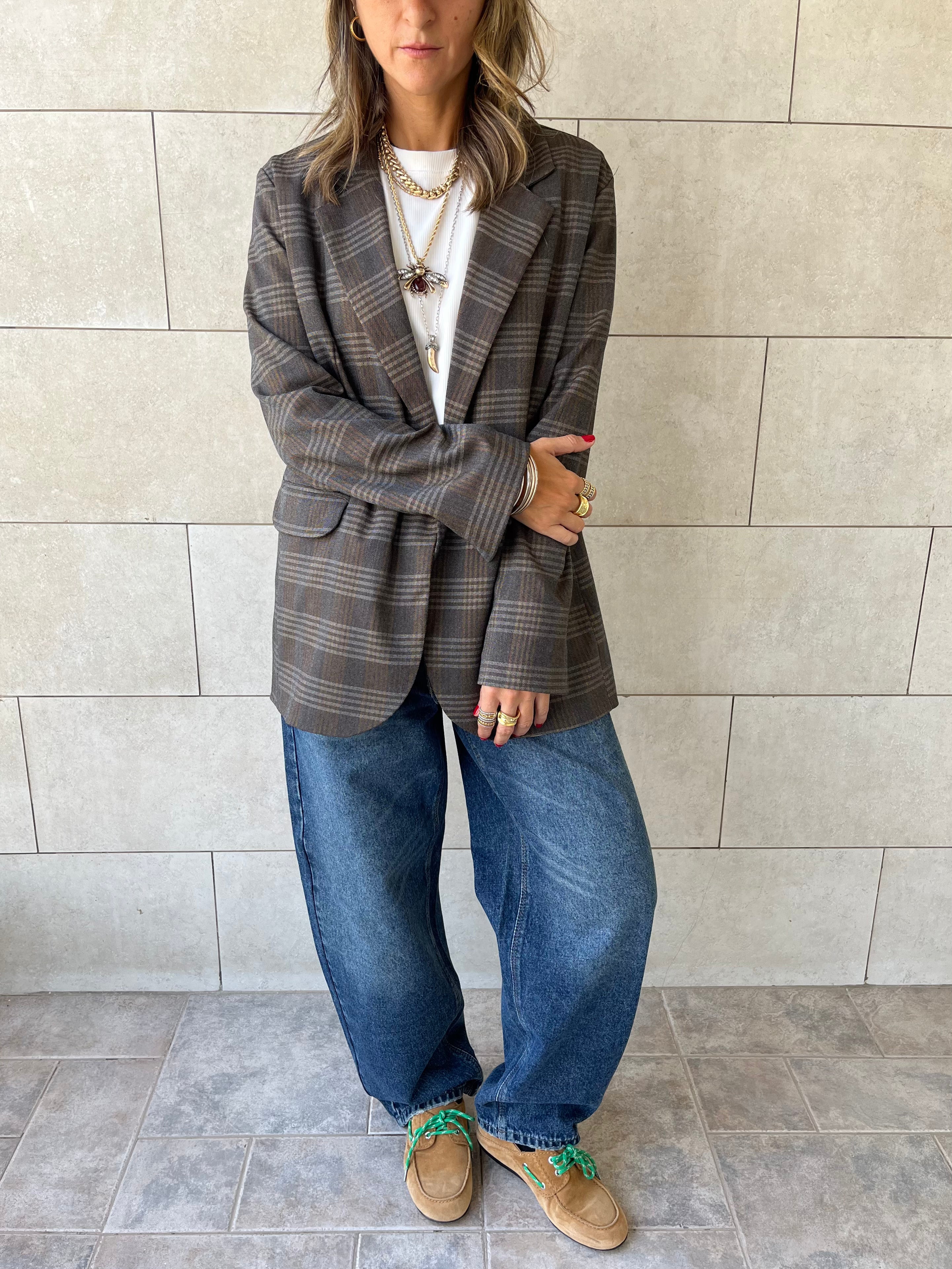 Brown Plaid Oversize Blazer