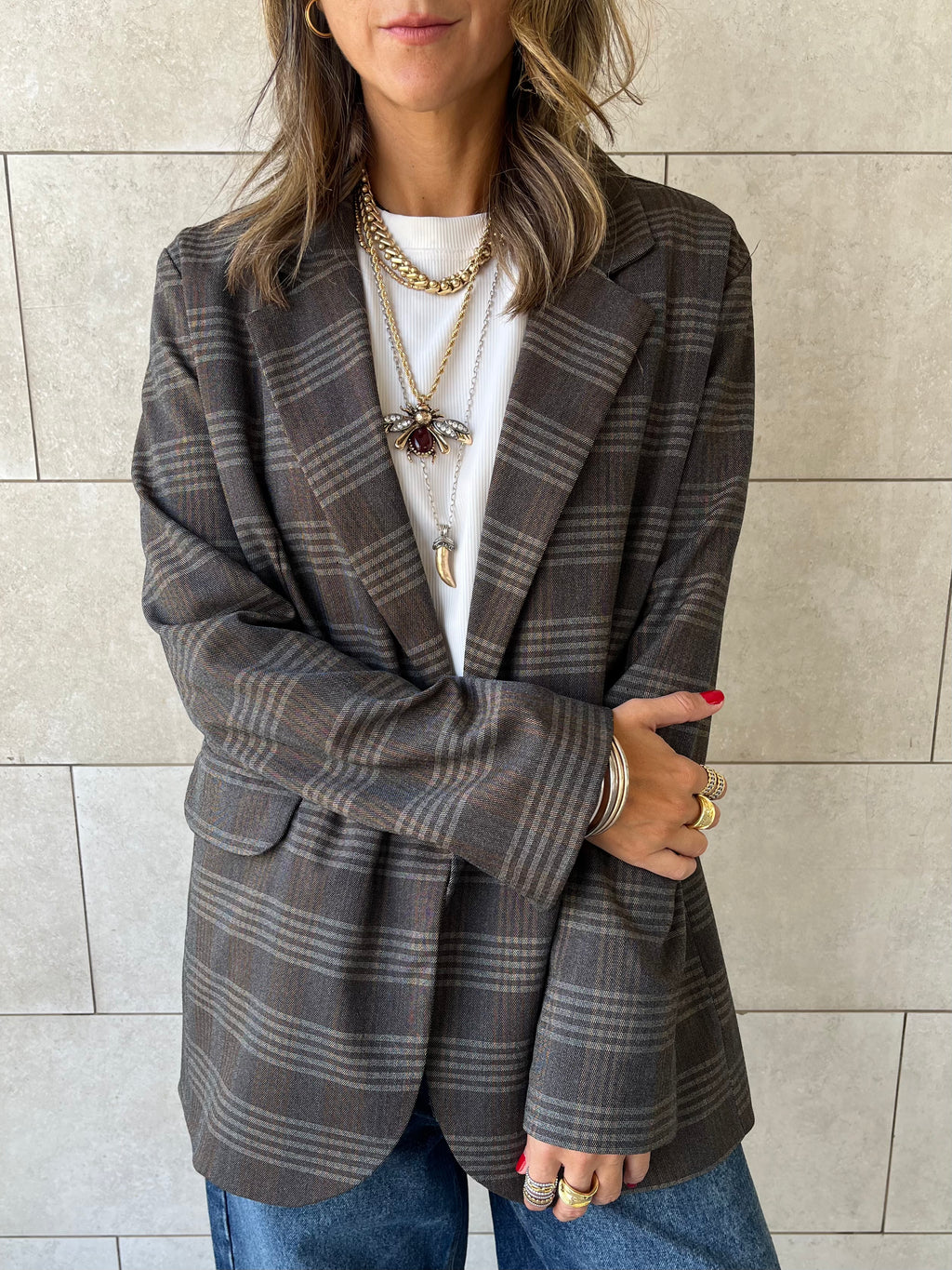 Brown Plaid Oversize Blazer