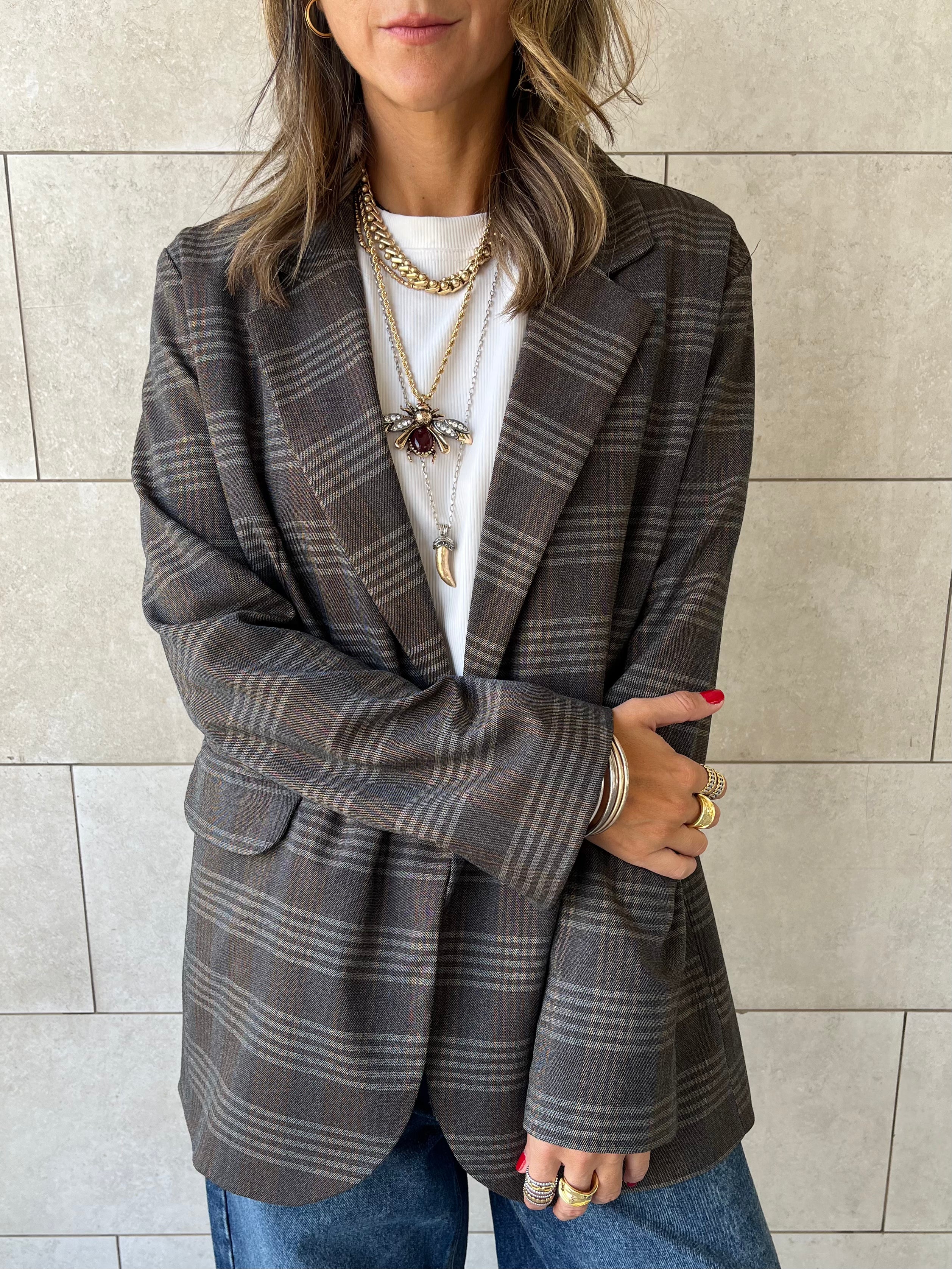 Brown Plaid Oversize Blazer