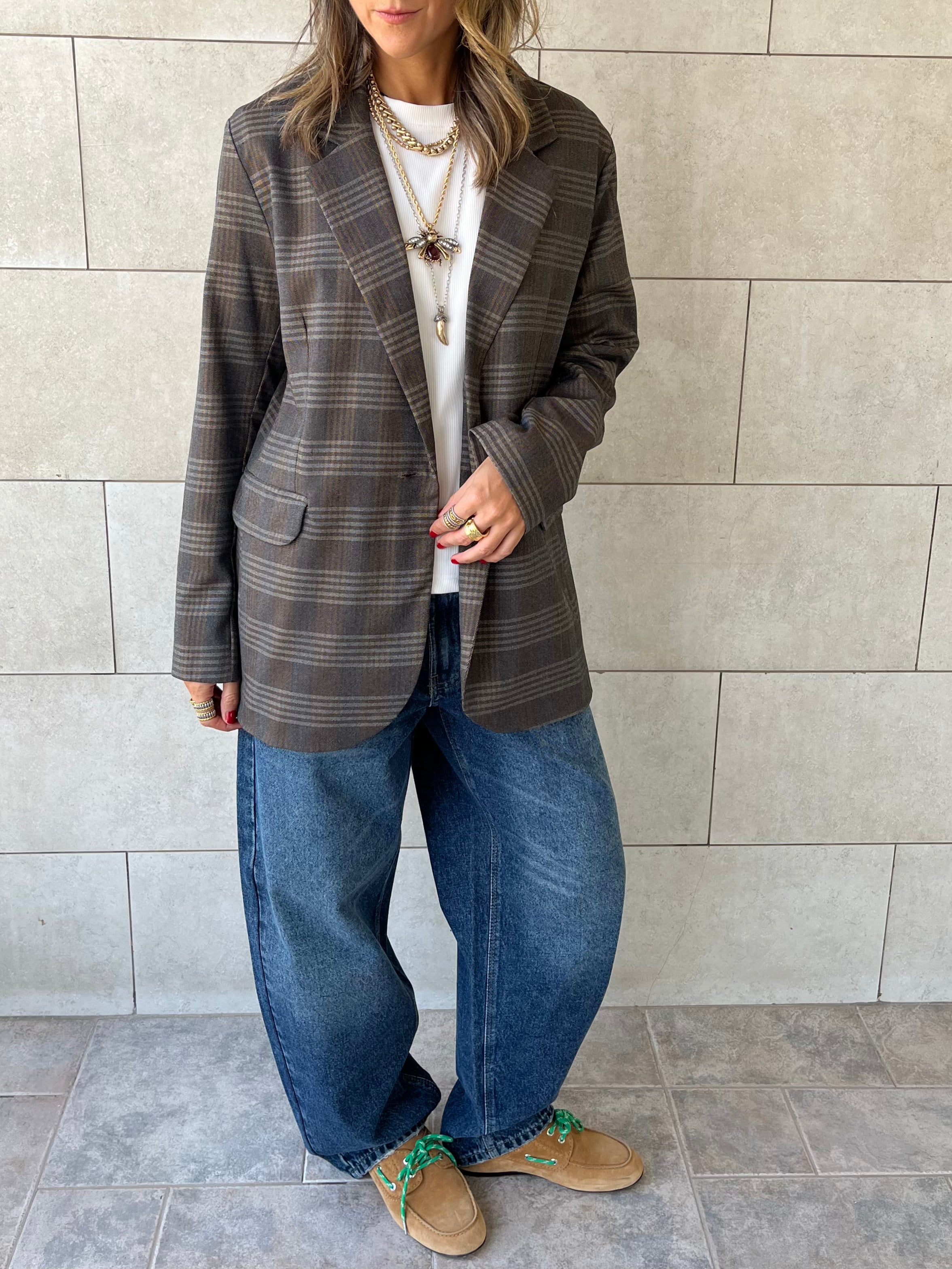 Brown Plaid Oversize Blazer