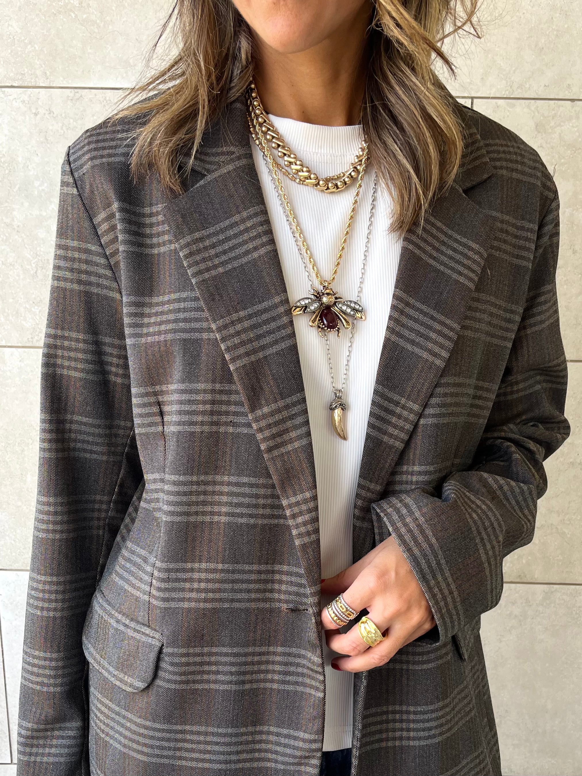 Brown Plaid Oversize Blazer