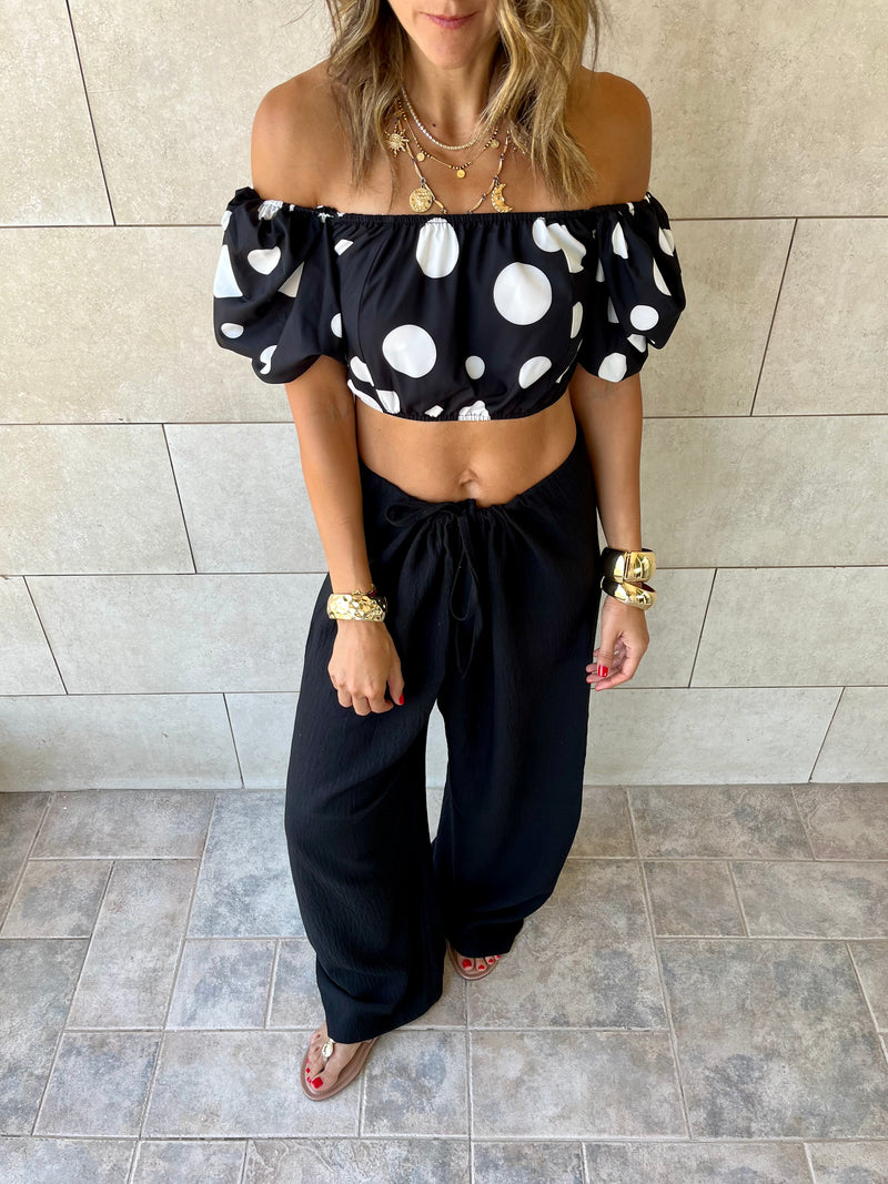 Polka Puff Cropped Top