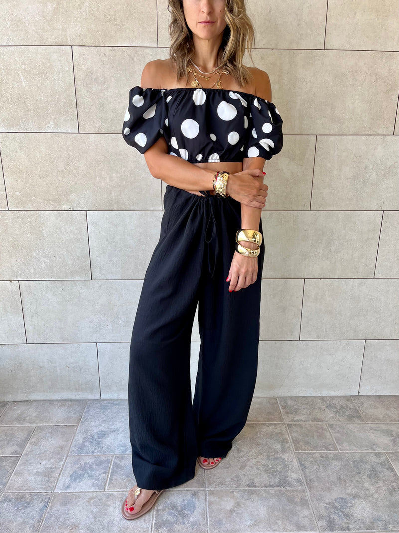 Polka Puff Cropped Top