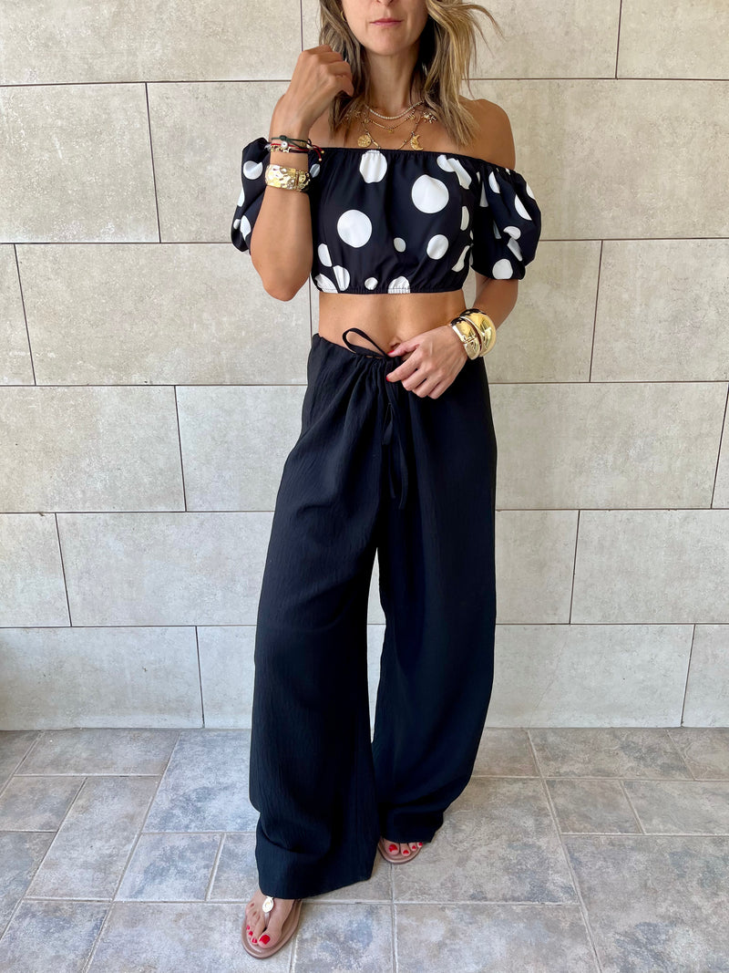 Polka Puff Cropped Top
