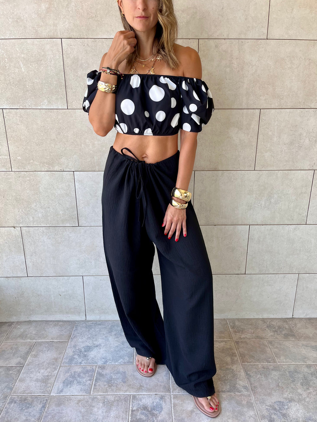 Polka Puff Cropped Top