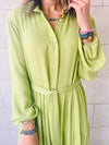 Lime Subtle Print Half Shirt Dress