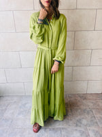 Lime Subtle Print Half Shirt Dress