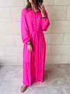 Fuchsia Subtle Print Half Shirt Dress