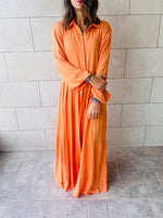 Orange Subtle Print Half Shirt Dress