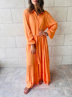 Orange Subtle Print Half Shirt Dress