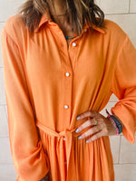 Orange Subtle Print Half Shirt Dress