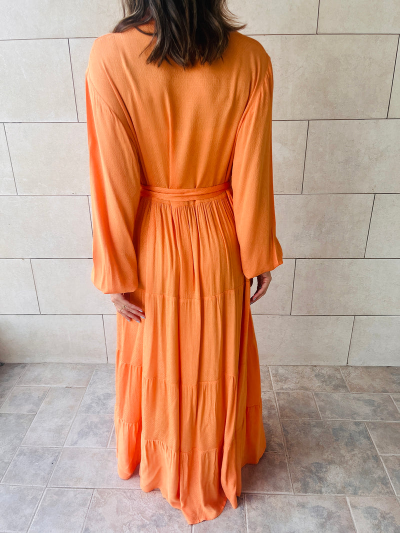 Orange Subtle Print Half Shirt Dress