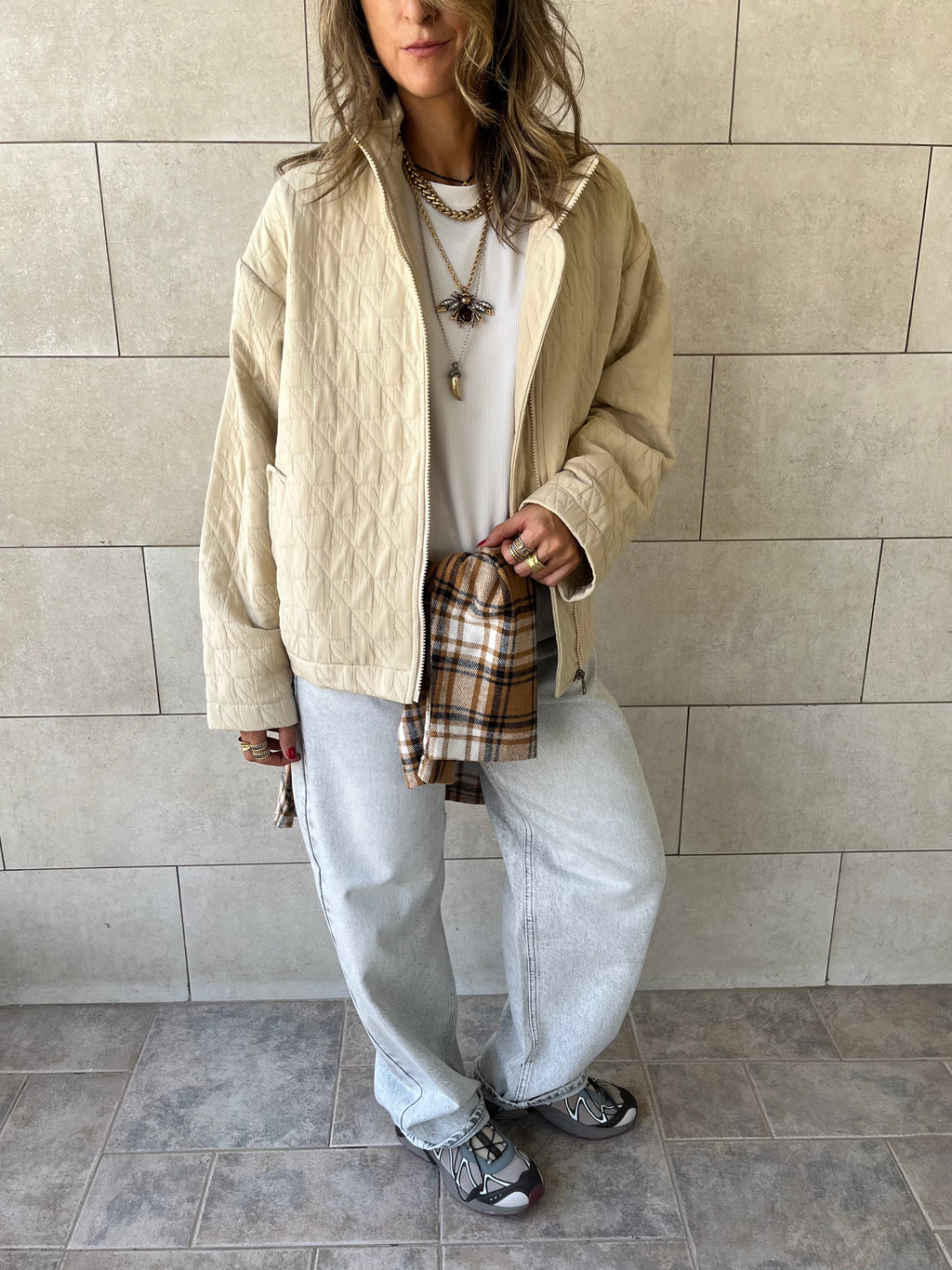 Beige Quilted Everyday Jacket