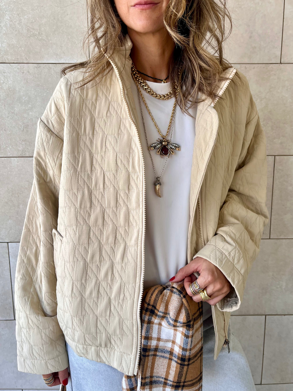 Beige Quilted Everyday Jacket