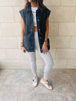 Grey Exaggerated Double Pocket Denim Vest