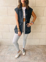 Grey Exaggerated Double Pocket Denim Vest