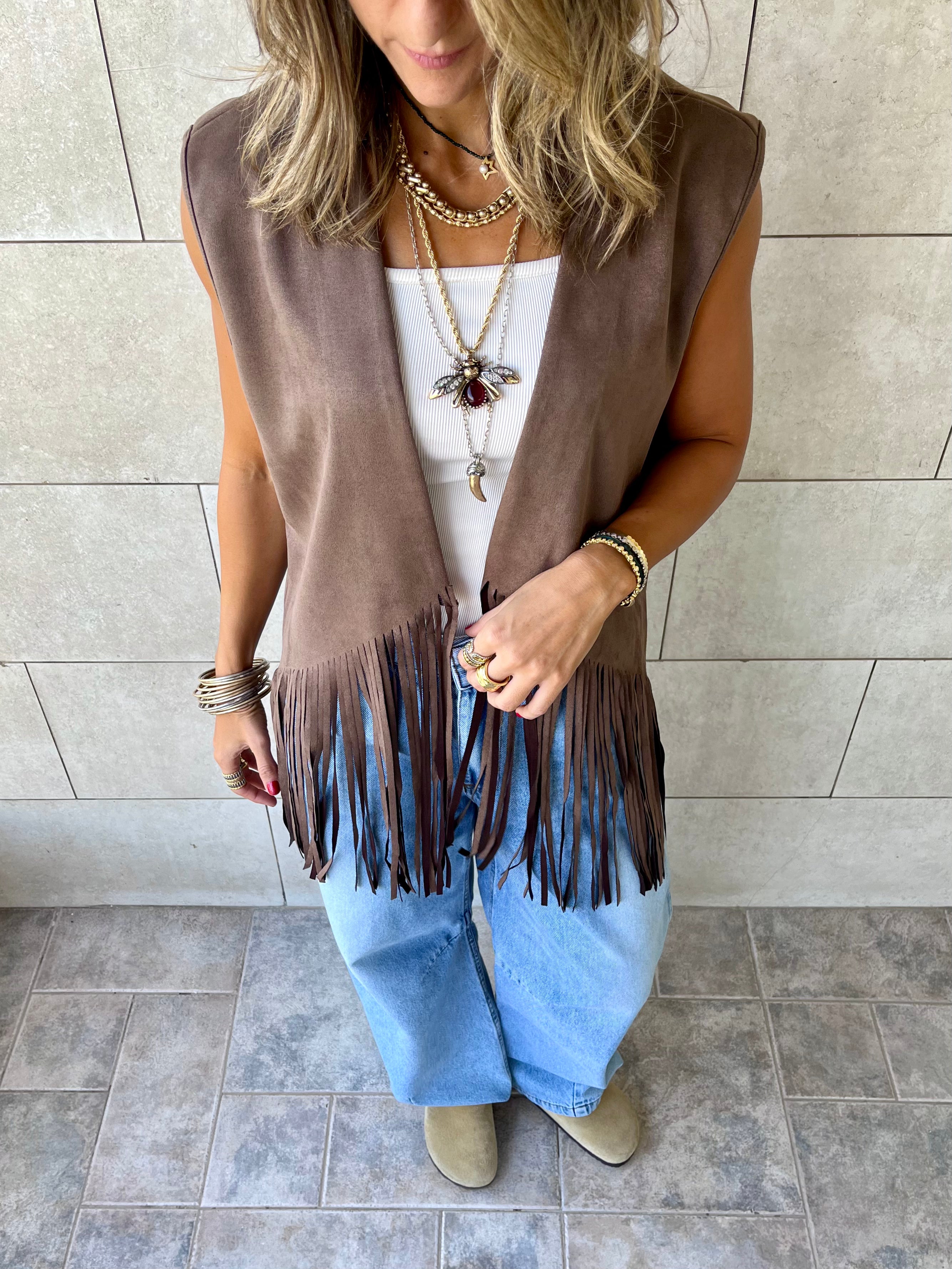 Brown Fringe Summer Suede Vest