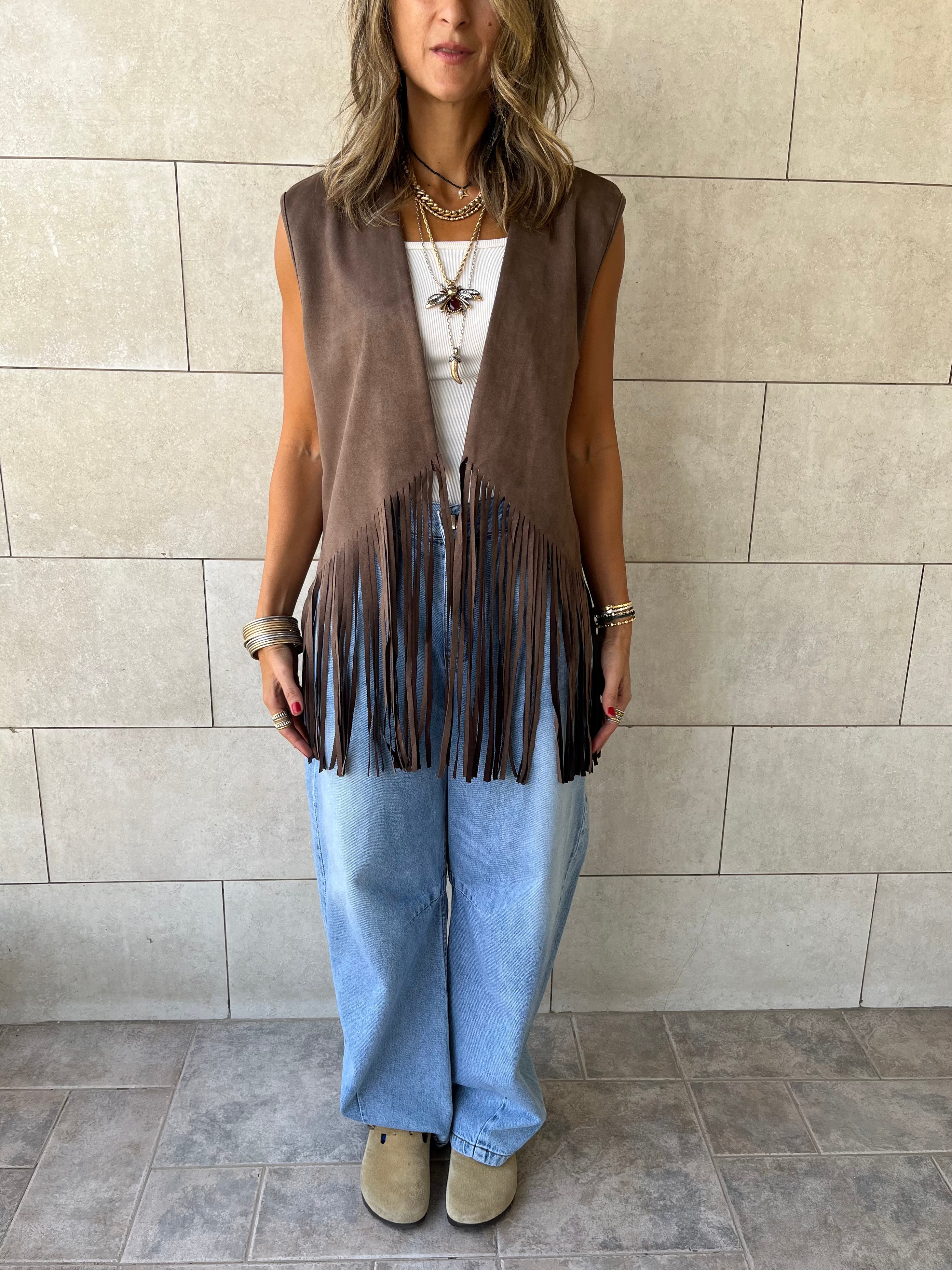 Brown Fringe Summer Suede Vest