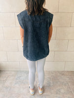 Grey Exaggerated Double Pocket Denim Vest