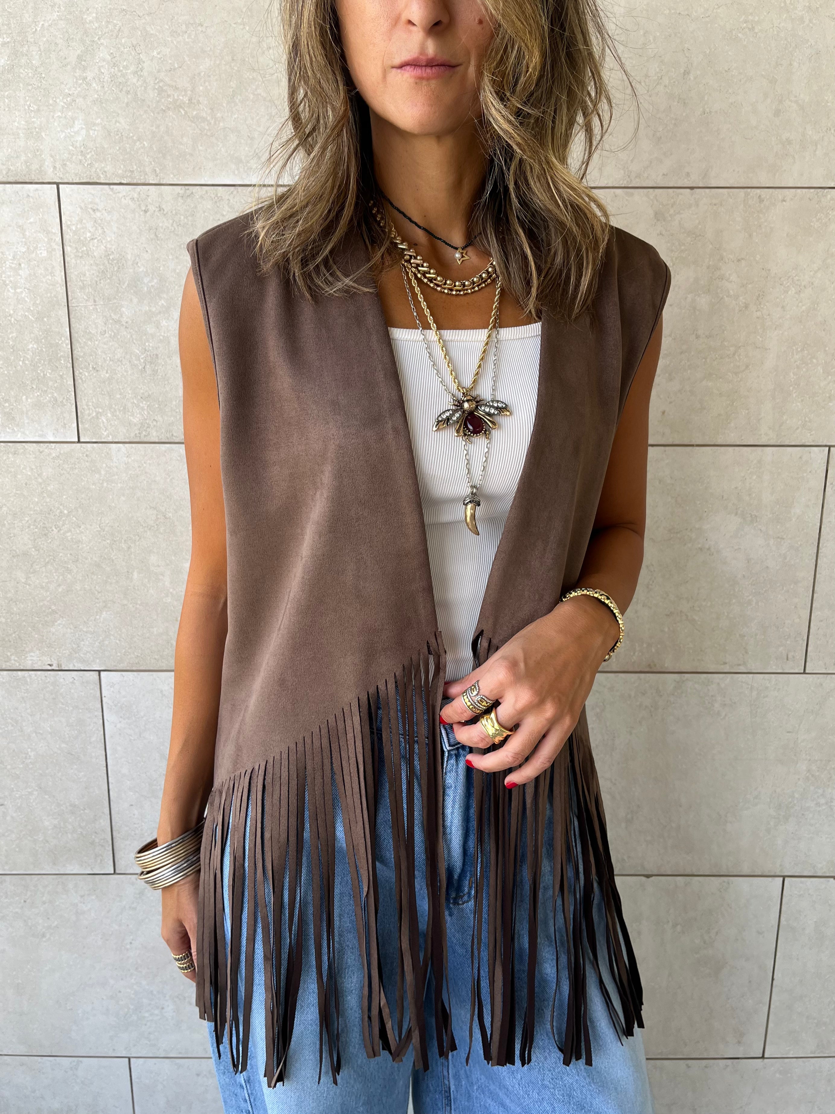 Brown Fringe Summer Suede Vest
