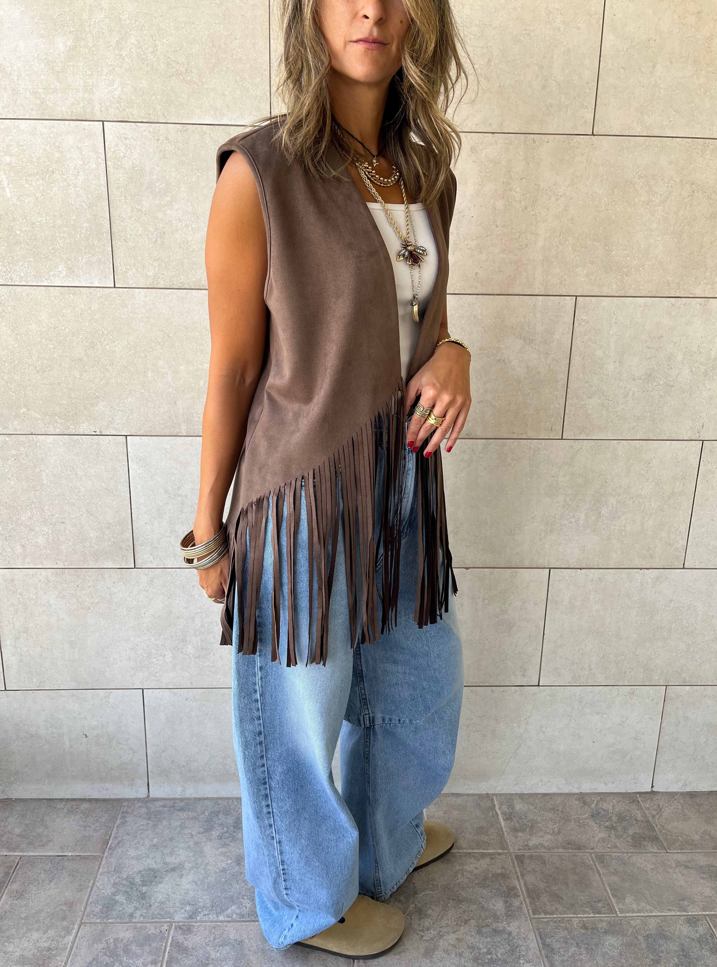 Brown Fringe Summer Suede Vest