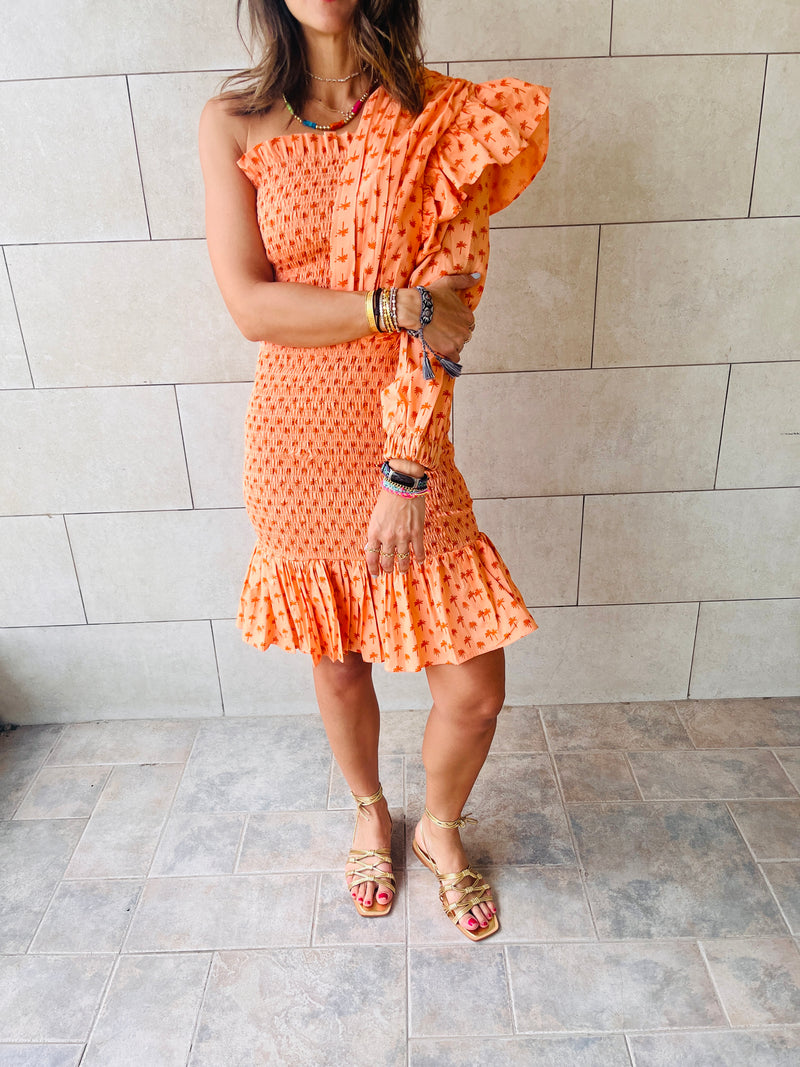 Orange Sunset Preppy One-Shoulder Mini Dress