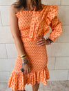 Orange Sunset Preppy One-Shoulder Mini Dress