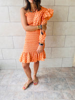 Orange Sunset Preppy One-Shoulder Mini Dress