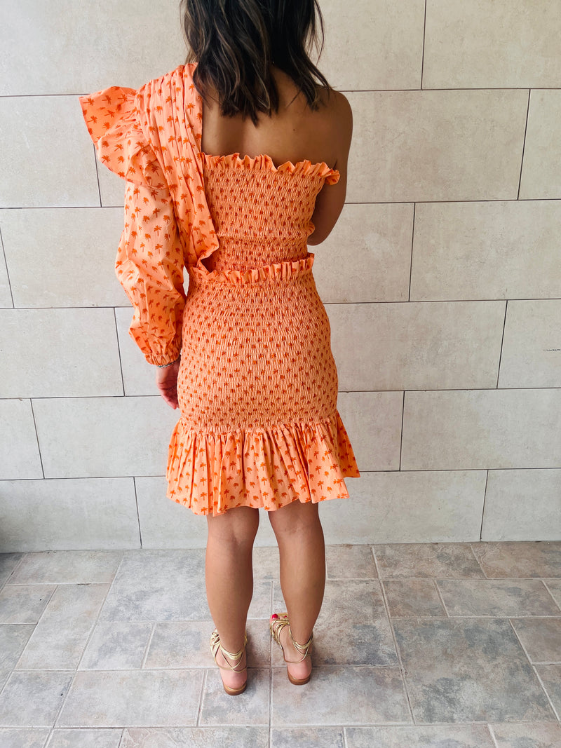 Orange Sunset Preppy One-Shoulder Mini Dress