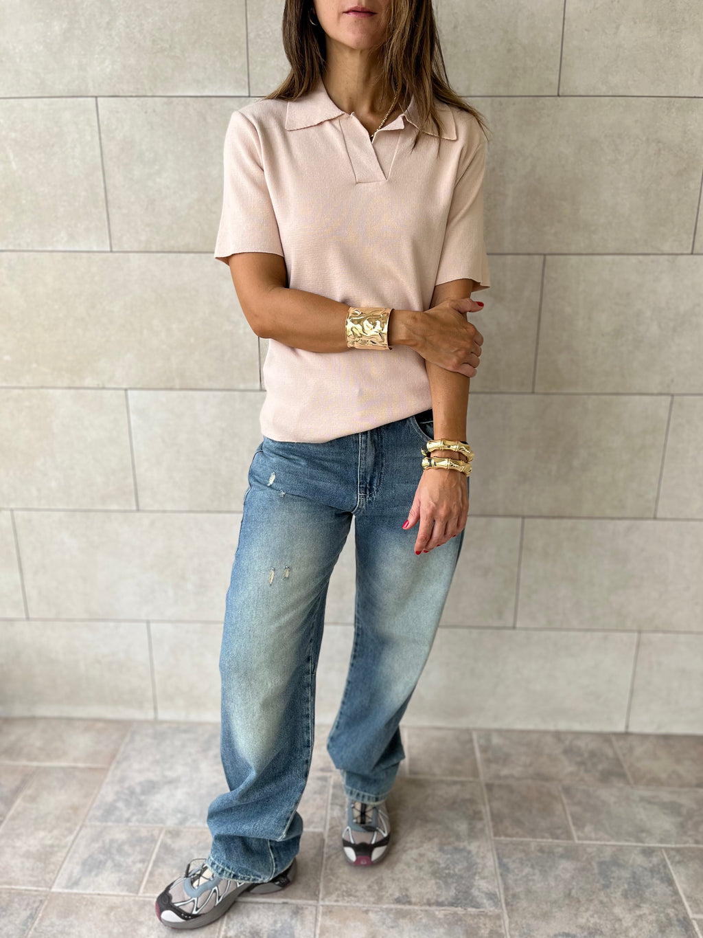 Beige Signature Must Have Collard Knit Polo