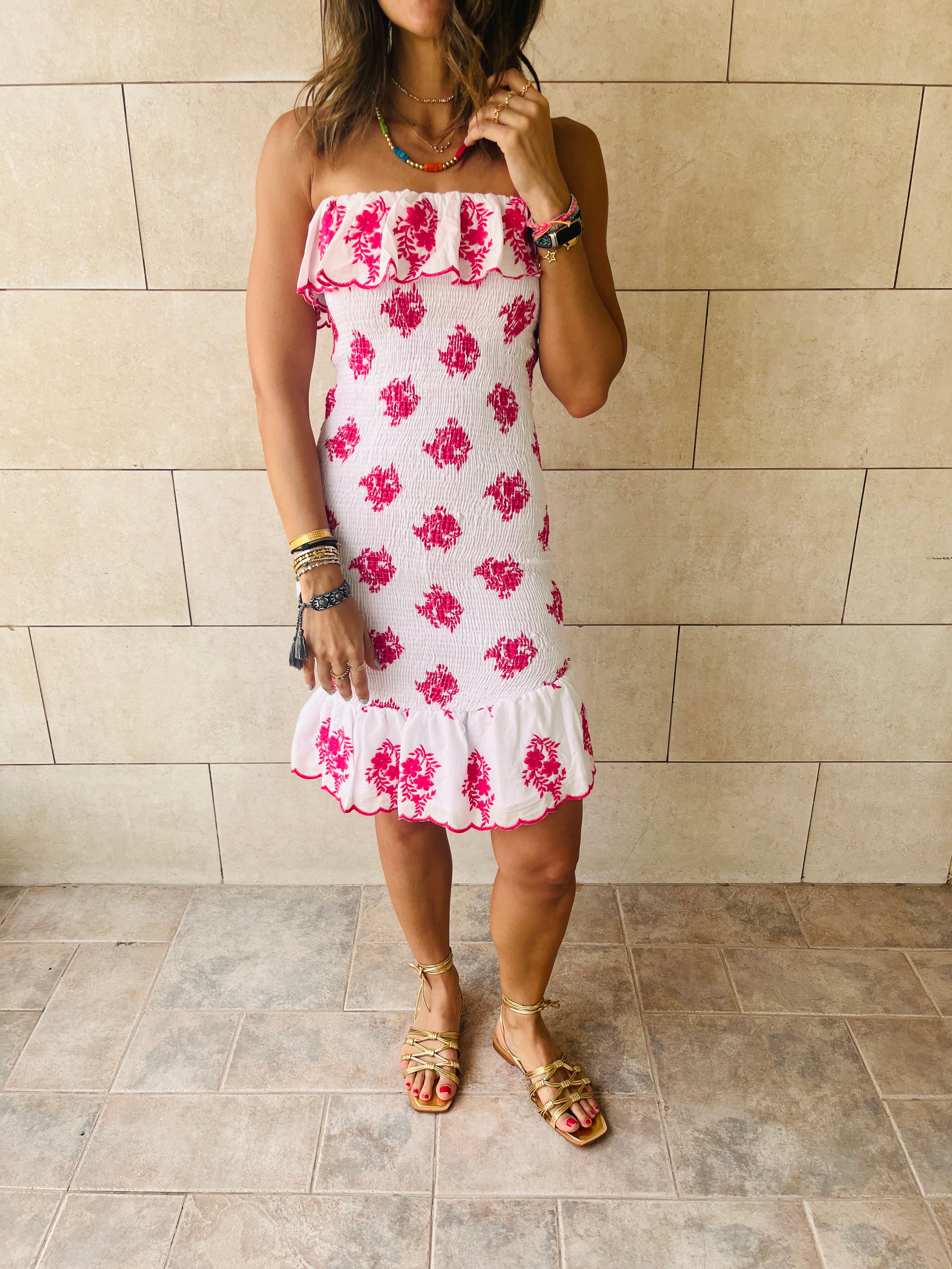 Fuchsia Here For A Good Time Embroidered Mini Dress
