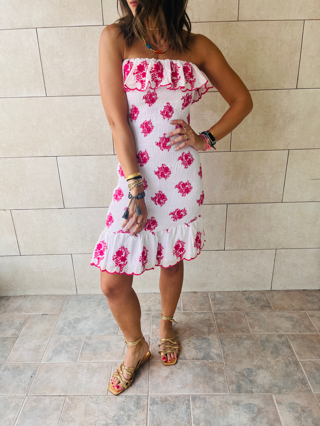 Fuchsia Here For A Good Time Embroidered Mini Dress