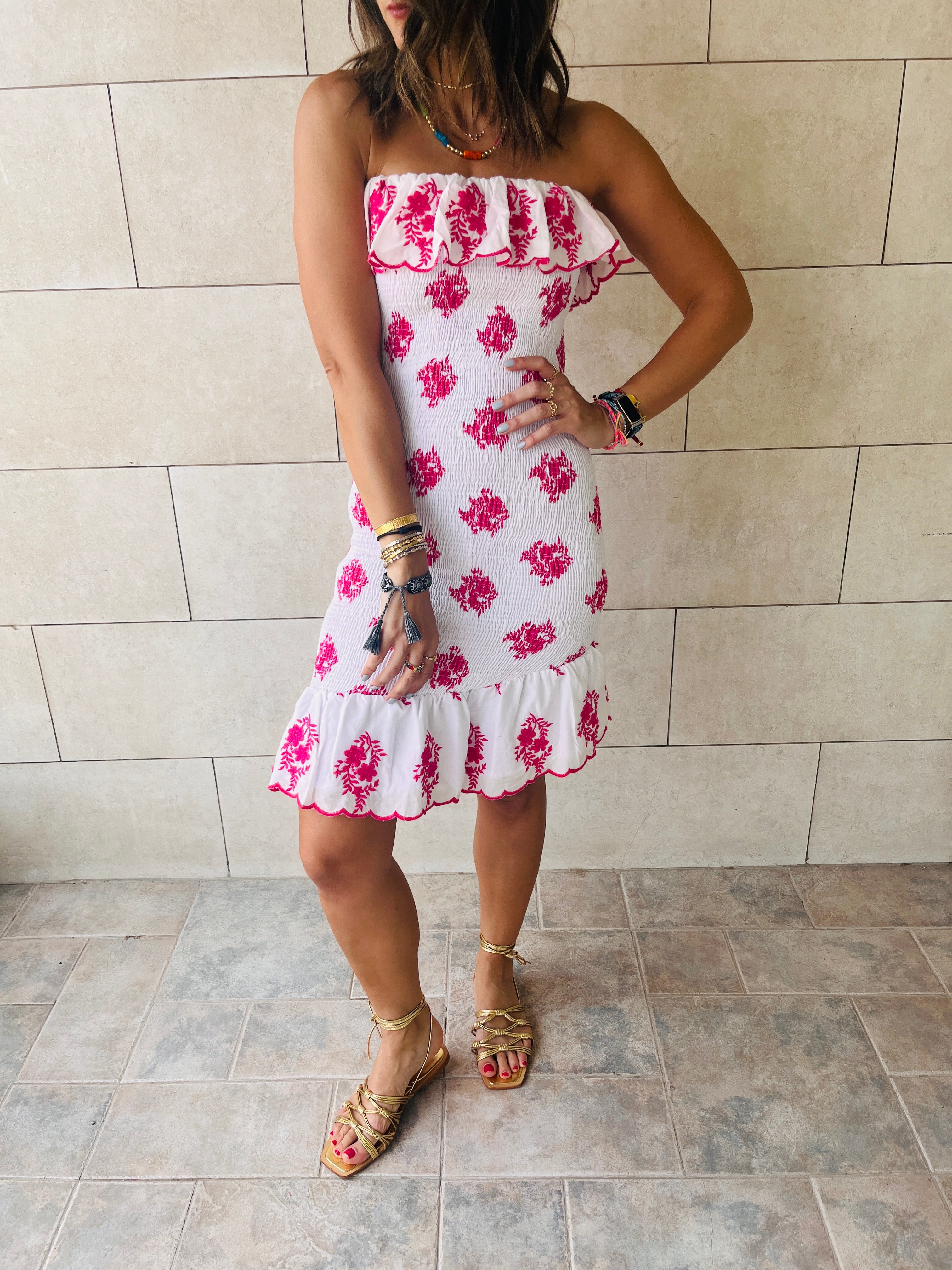 Fuchsia Here For A Good Time Embroidered Mini Dress