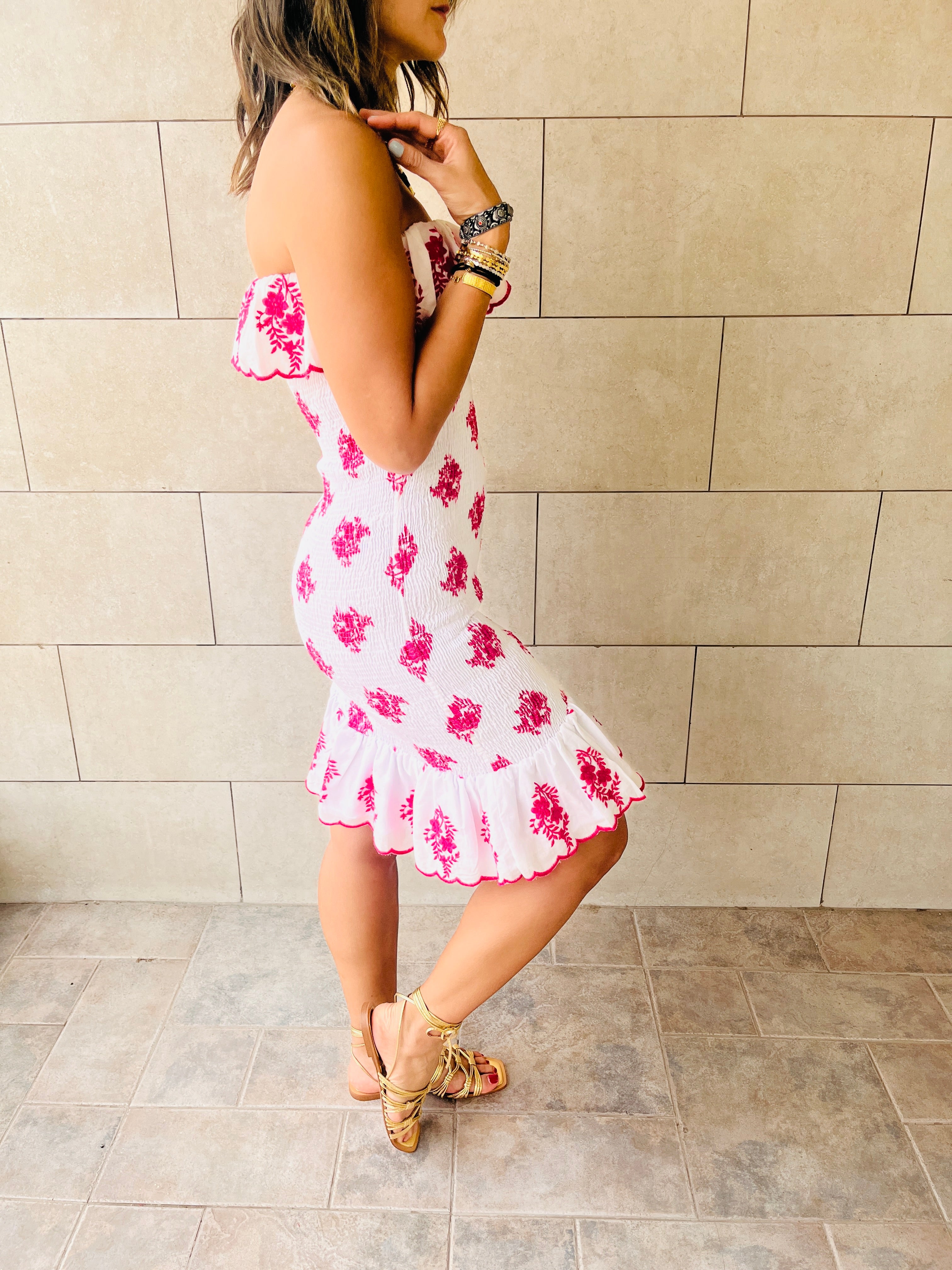 Fuchsia Here For A Good Time Embroidered Mini Dress