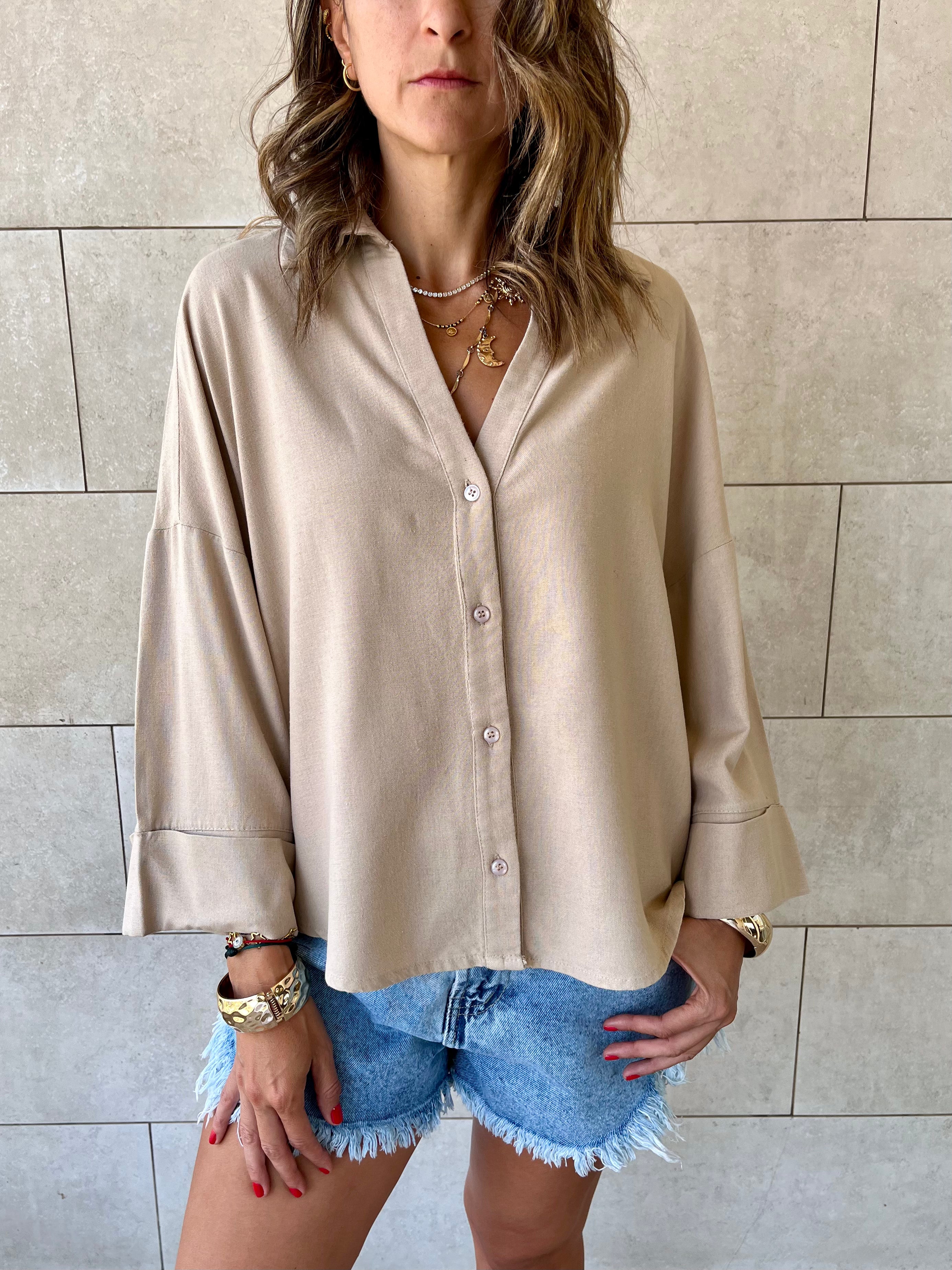 Beige Basic V Essential Shirt