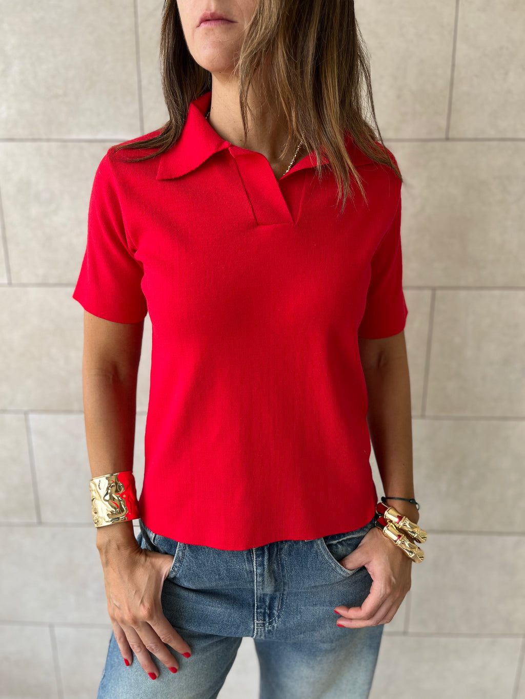Red Signature Must Have Collard Knit Polo