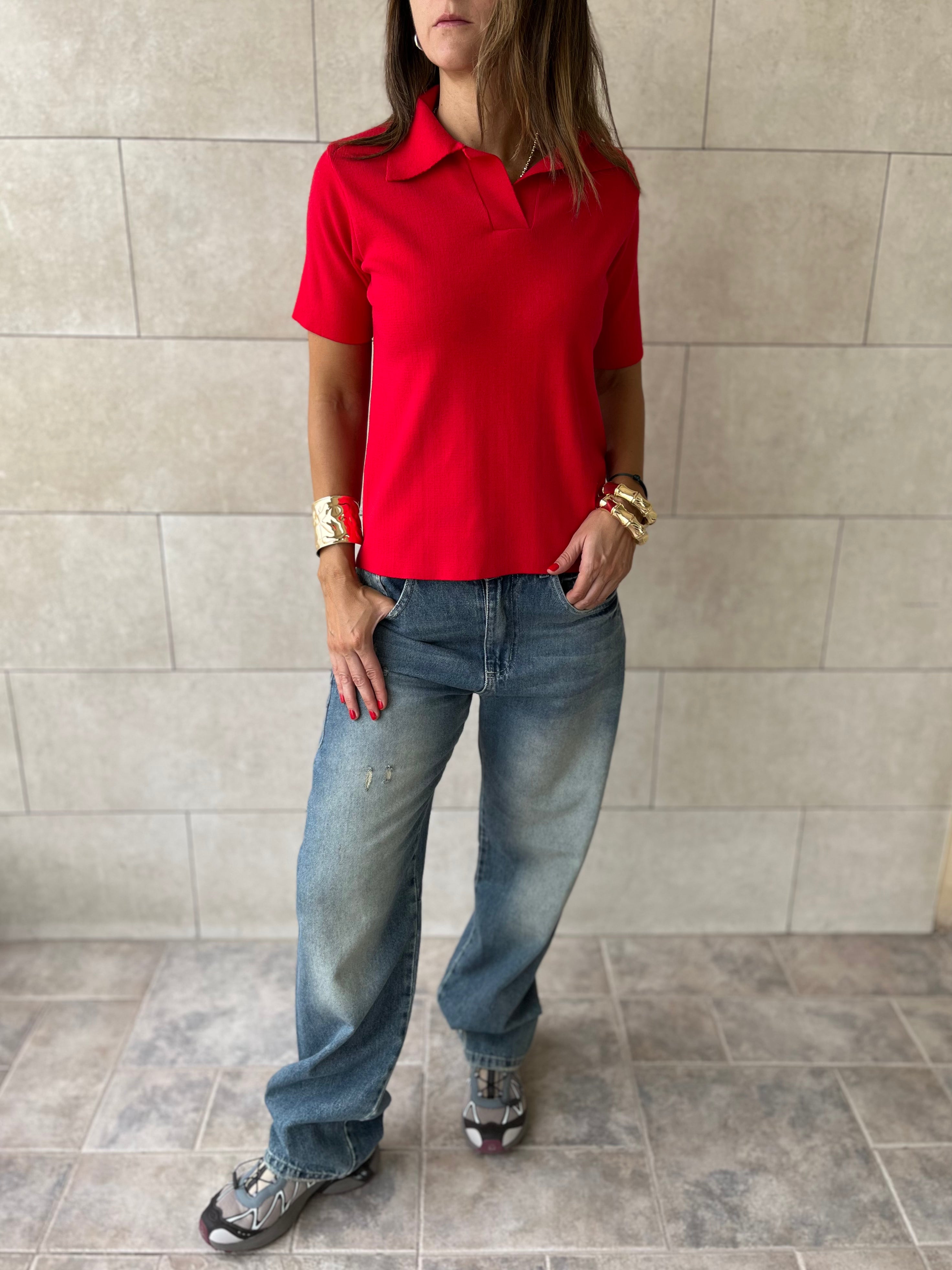 Red Signature Must Have Collard Knit Polo