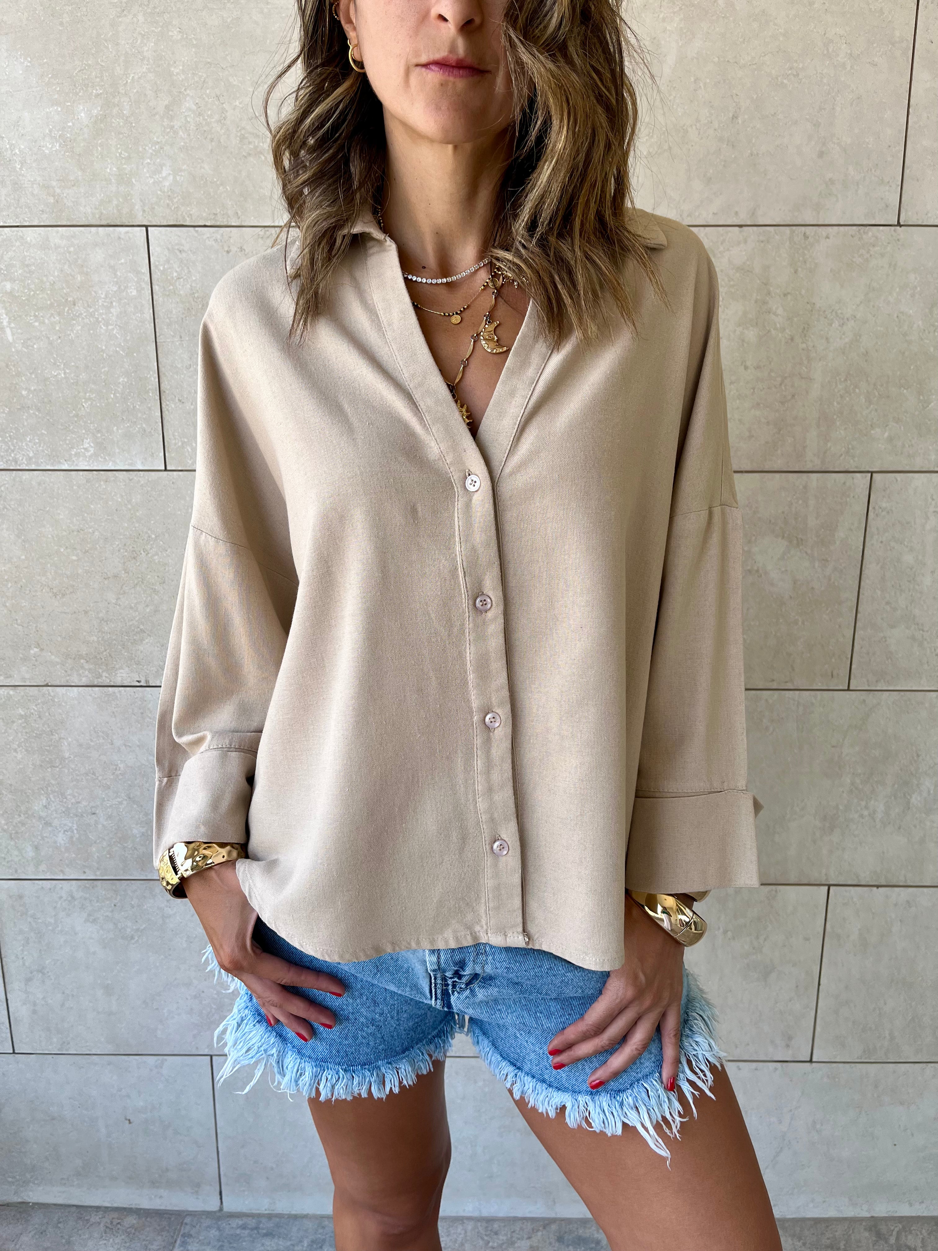 Beige Basic V Essential Shirt