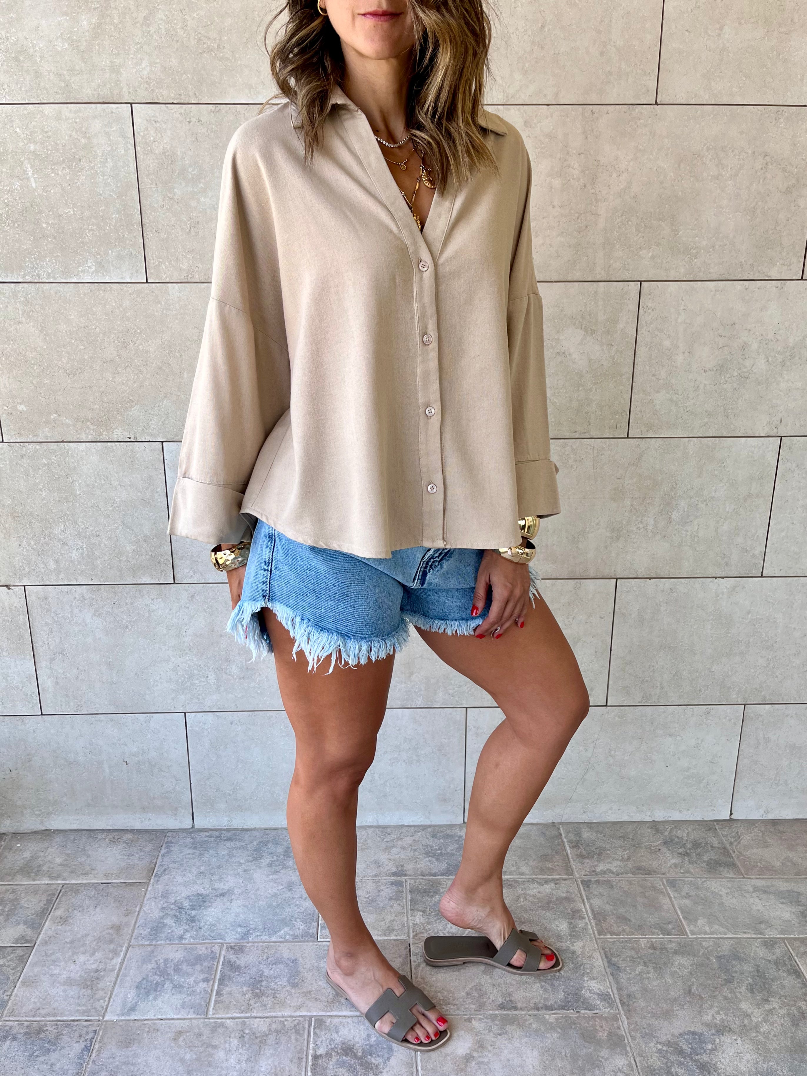 Beige Basic V Essential Shirt