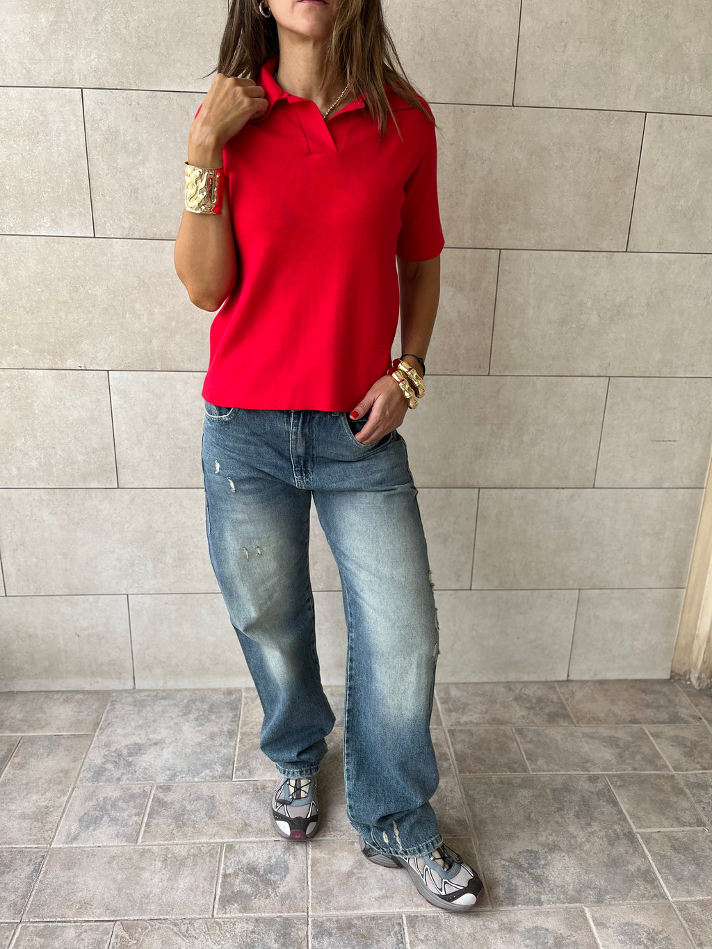 Red Signature Must Have Collard Knit Polo