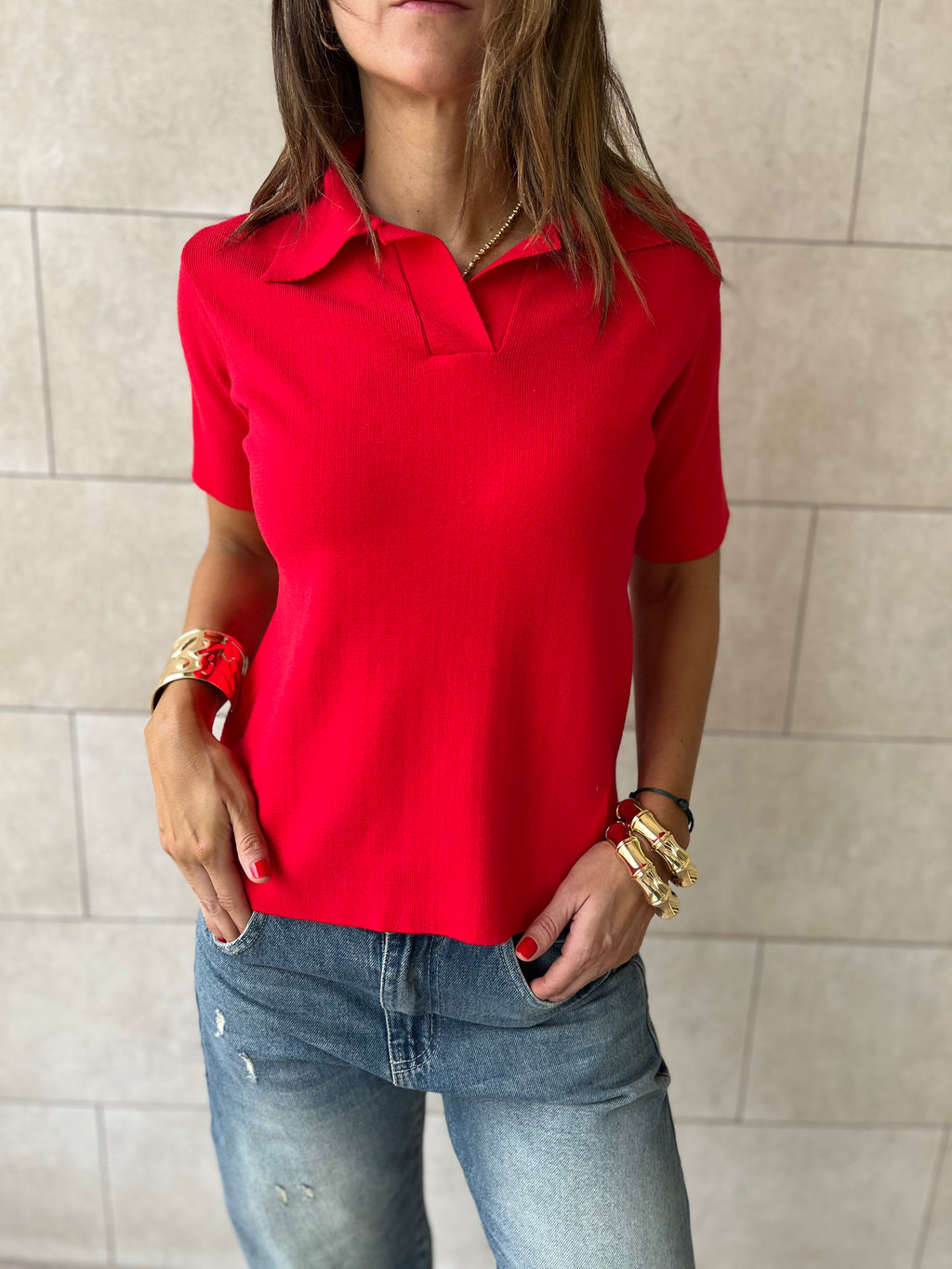 Red Signature Must Have Collard Knit Polo