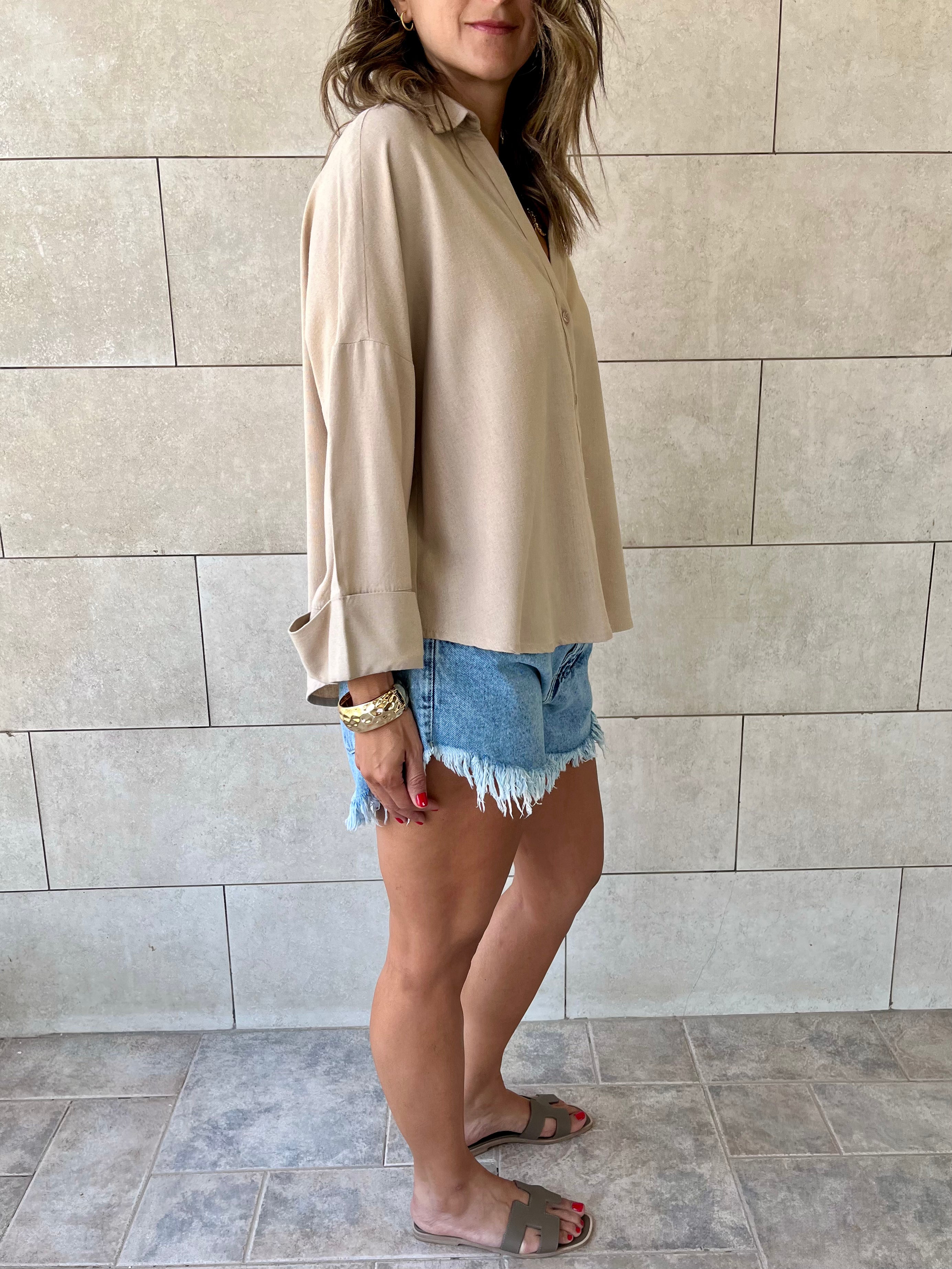 Beige Basic V Essential Shirt