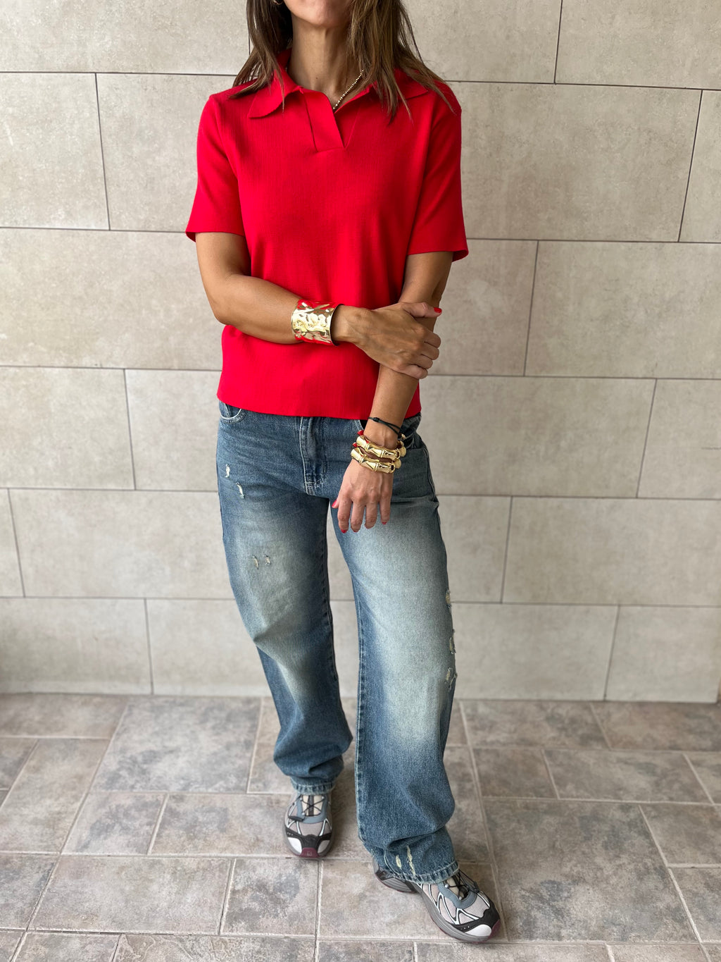 Red Signature Must Have Collard Knit Polo