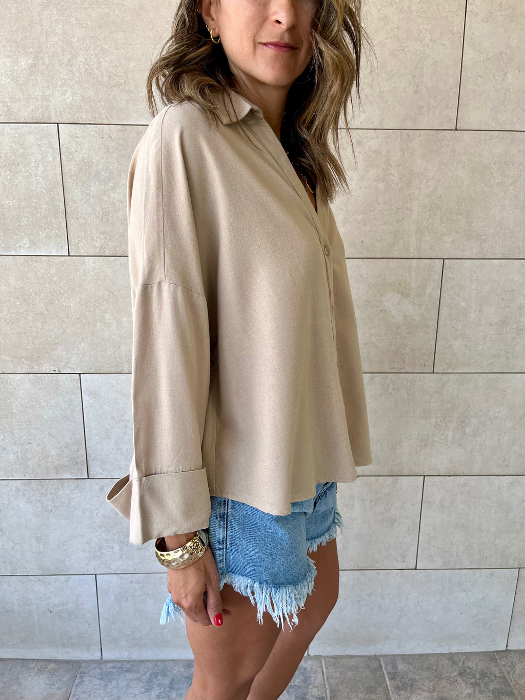 Beige Basic V Essential Shirt