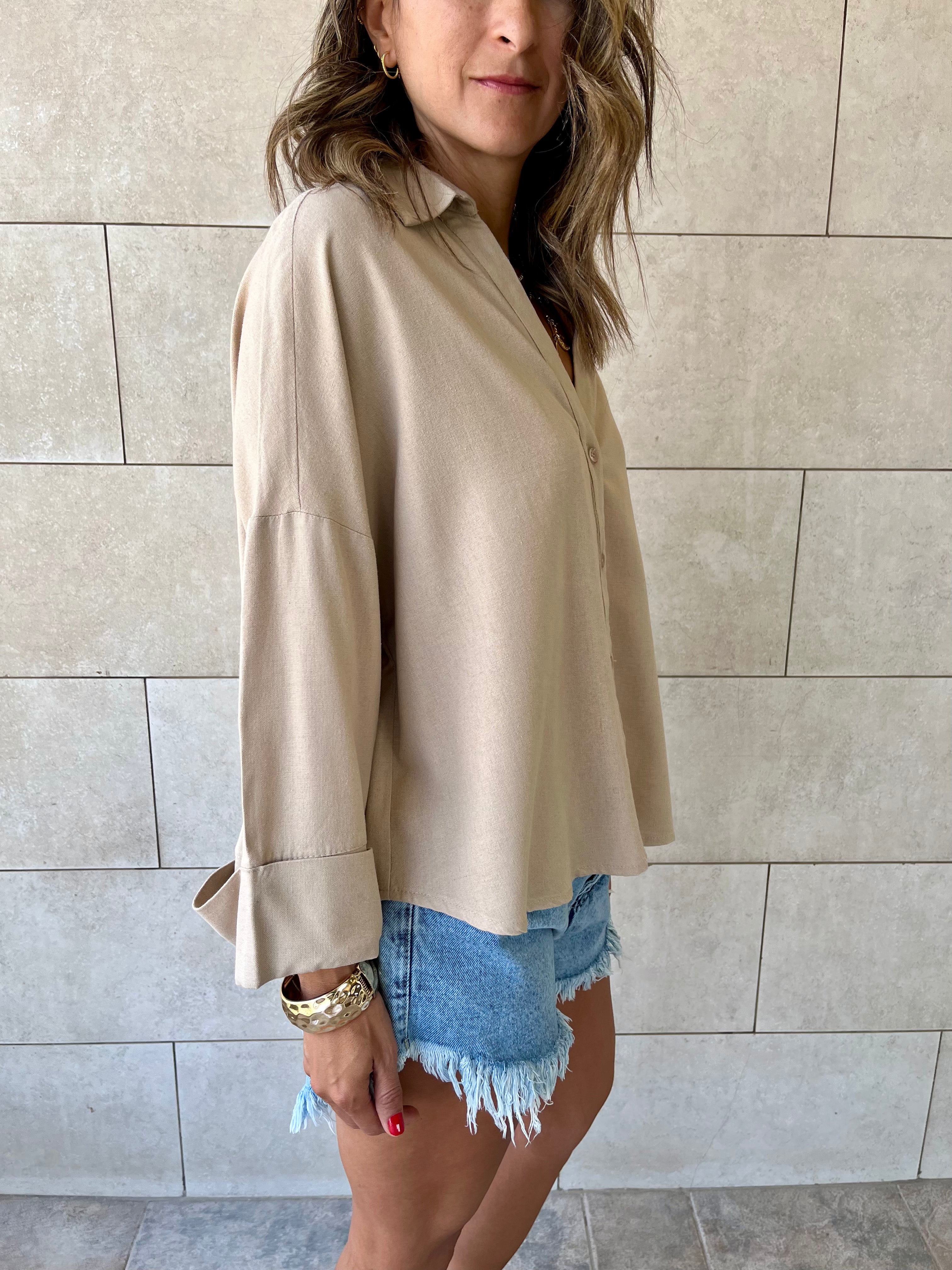 Beige Basic V Essential Shirt