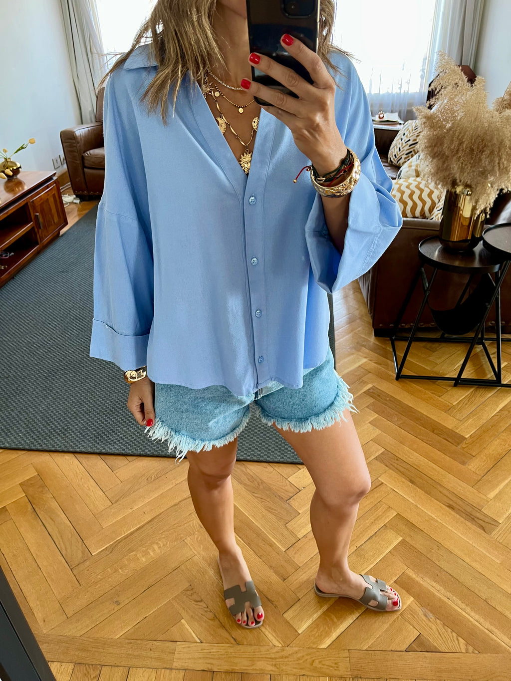 Baby Blue Basic V Essential Shirt